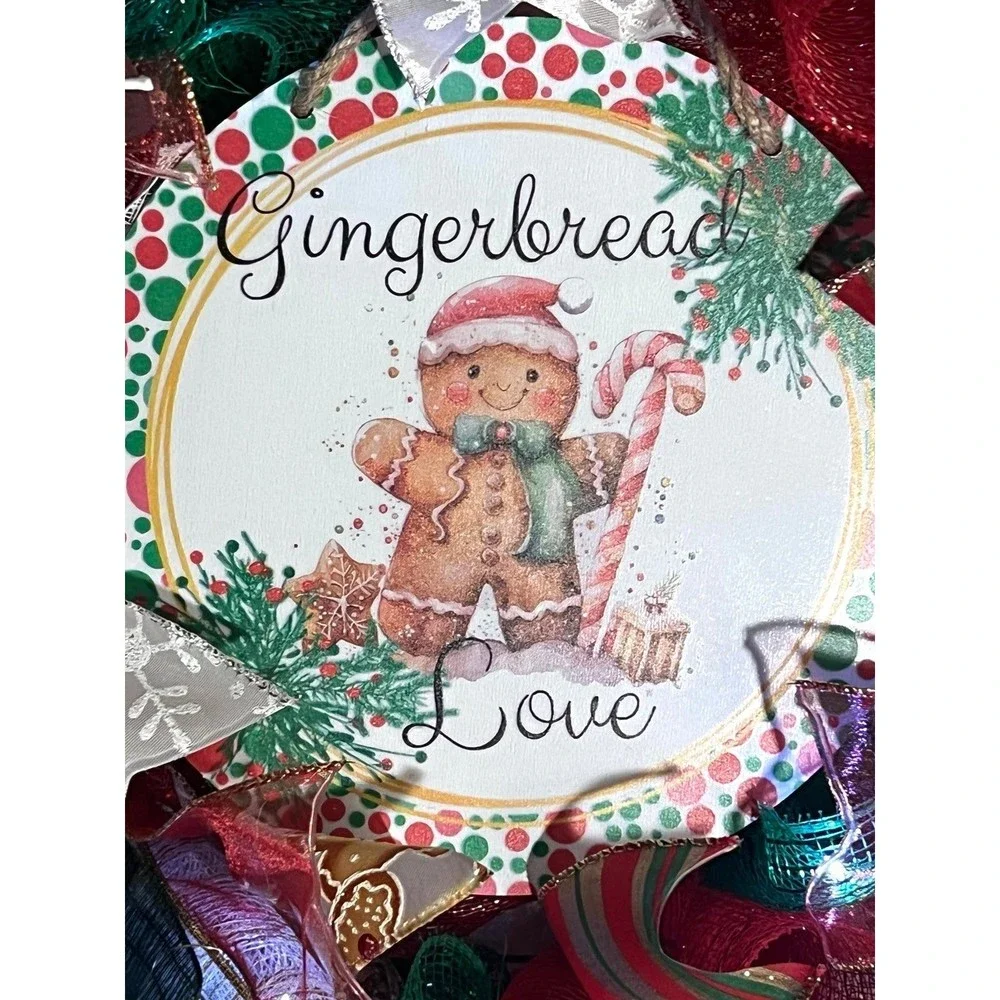 Handmade Gingerbread Love Christmas Holiday Ribbon Door Wreath 22 ins W56